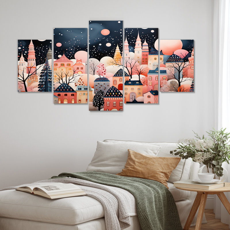 Art déco, village d'hiver, peinture I - City Art Deco Multipanel Wall Art Decor
