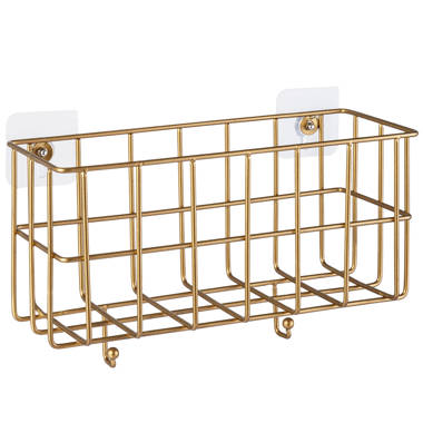 Antique Brass Tone Metal Wire Bathroom Shower Caddy Wall Mounted Storage  Rack Shelf Baskets