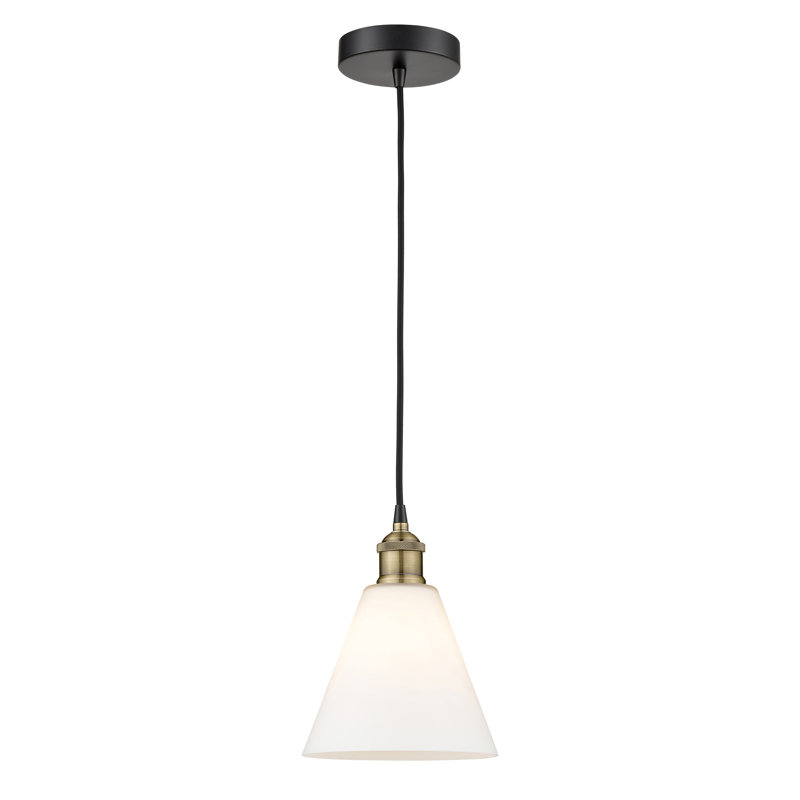 Luminaire suspendu conique à 1 lumière Bluford, Blanc mat, H 10,75 po x l 8 po x P 8 po, Laiton antique noir