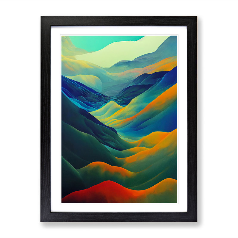 Colourful Landscape Mountain No.3 - Single Picture Frame Painting, 34cm H x 25cm W x 2cm D, Black