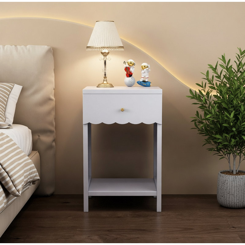 Table de chevet moderne avec tiroir et tablette ouverte pour chambre d'enfant ou de fille, mauve clair