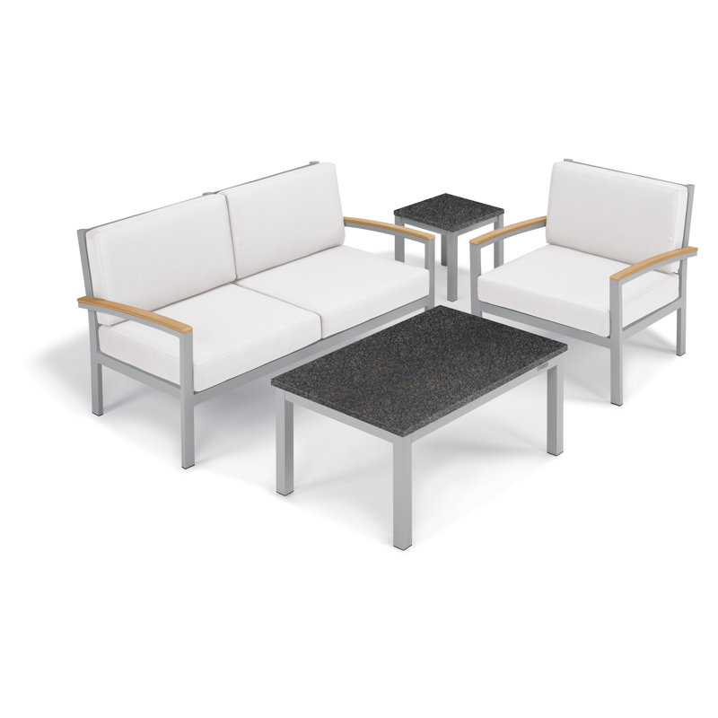 Travira Patio Chair with Cushions, Eggshell White, Tekwood Natural