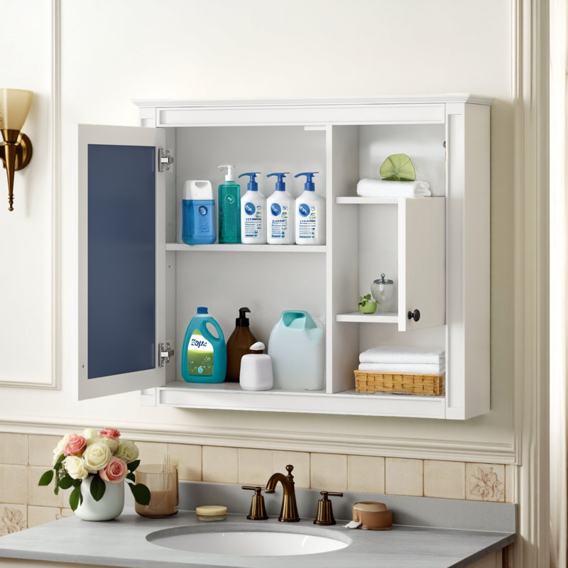 Armoire de toilette murale à miroir avec tablettes réglables, armoire à pharmacie avec portes doubles