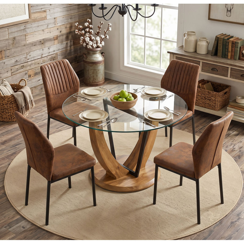 Ensemble table et chaises rondes de 122 cm (48 po) pour 4 personnes, table de salle à manger moderne avec 4 chaises rembourrées, ensemble table et chaises de cuisine pour appartement