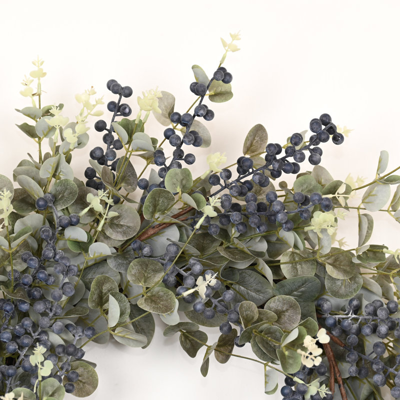 26" Every Day Eucalyptus Berry Wreath for Front Door , Blue/Green