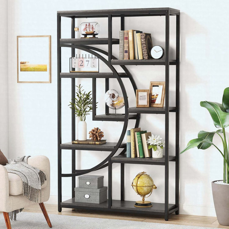 Bibliothèque de coin 68,89 "de hauteur à 5 niveaux avec rangement à 9 niveaux, Noir