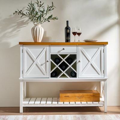Console de bar avec armoire à 2 portes et 1 tiroir, café, porte-bouteilles, table d'entrée avec tablette de rangement, tables de canapé Buffet pour cuisine, couloir, salle à manger, salon, blanc