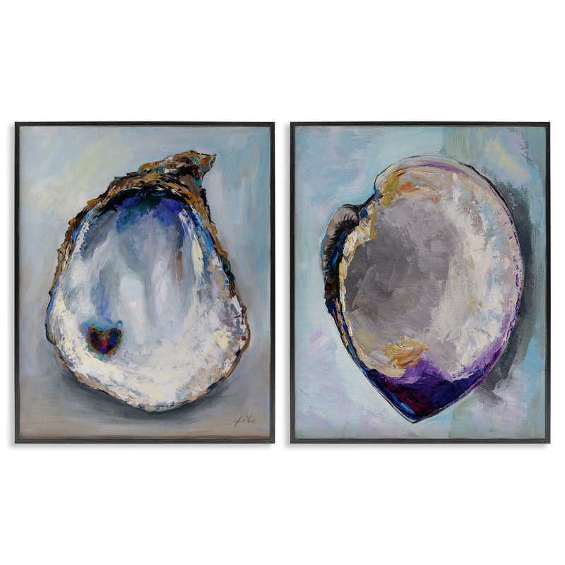«Open Oyster Clam Shell», ensemble de 2 giclées encadrées par Jeanette Vertentes, Giclée encadrée noir minuit