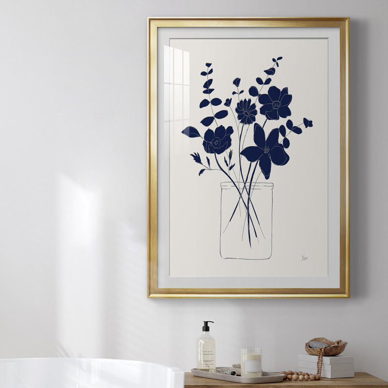 Indigo croquis I, reproduction encadrée de qualité supérieure - prêt à être accroché, Encadrement doré