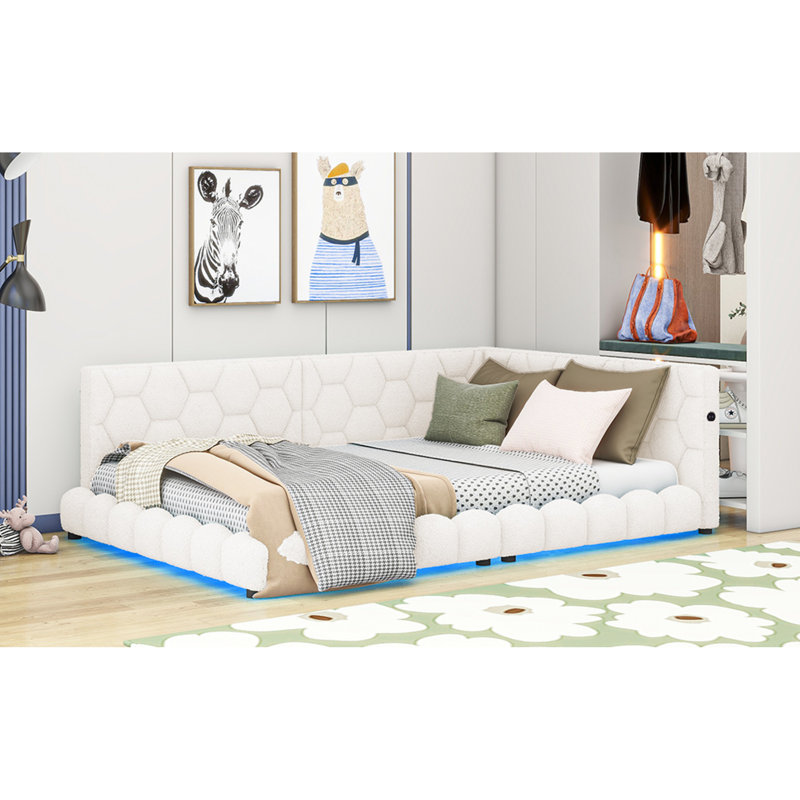 Rehaussez votre espace avec le lit plateforme Teddy et USB - confort moderne idéal pour les chambres à coucher