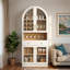 Armoire de bar Mid-Century arquée avec tablette réglable, grand tiroir, 5 crochets, 9 supports à vin, 3 porte-verres et portes en verre trempé-1550304663