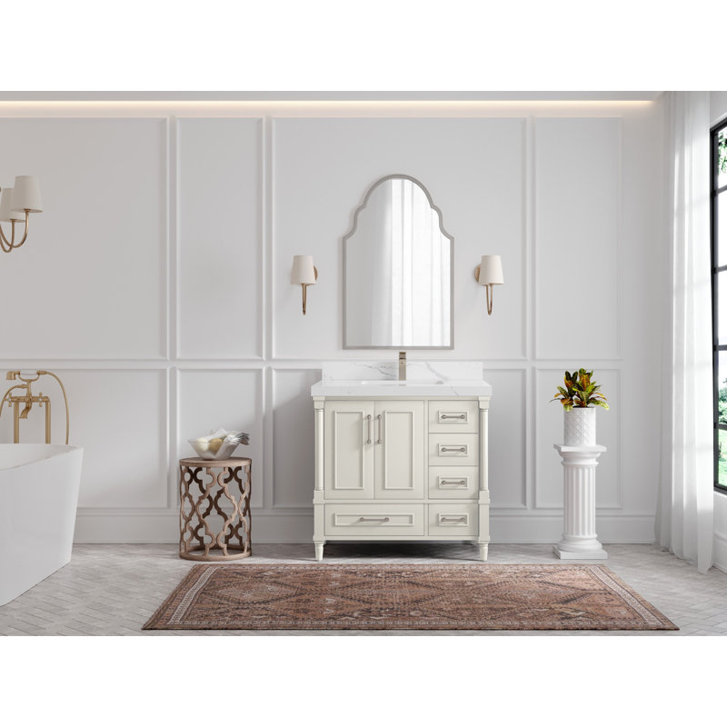 Meuble-lavabo simple 36 po avec comptoir en quartz Aberdeen, Calacatta Laza
