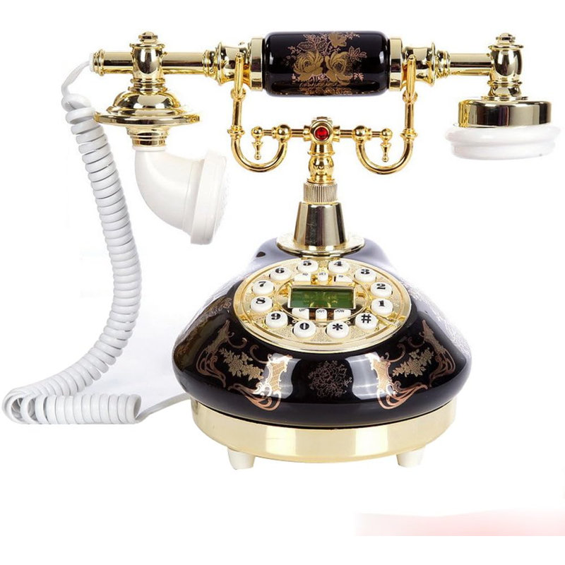 Système de décoration de téléphone câblé pour bureau à domicile, style antique en céramique (noir)
