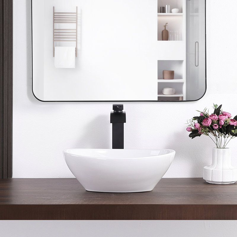 Lavabo vasque ovale en céramique blanc 16 pouces 16,2 "x 13" au-dessus du comptoir pour petite salle de bain