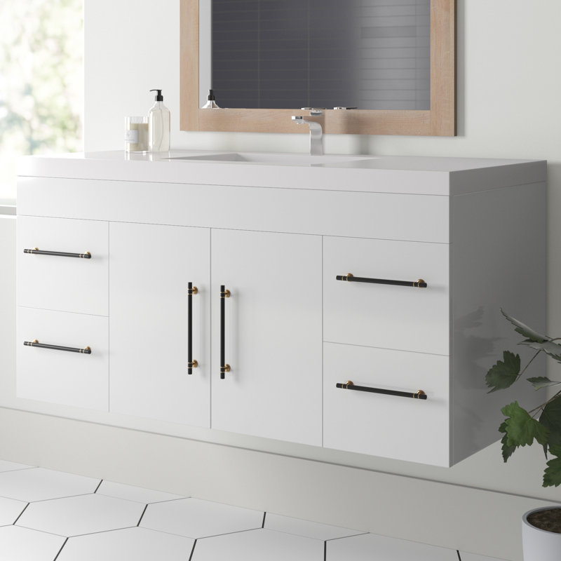 Ensemble de meuble-lavabo simple mural 47 po Bastos, Blanc