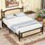 Grand lit en bois de pin avec tête et pied de lit en rotin, plateforme de support centrale, noyer-805741157-808073122-1048783613