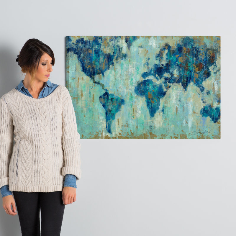 " Map Of The World ", Wrapped Canvas, 32" H x 48" W x 2" D