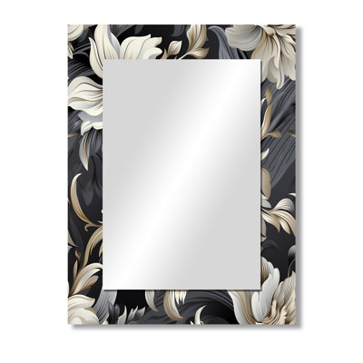 Deep Black Silver Flowers Elegance - glam  Unique Mirror, Modern Large Wall Mirror, Printed Metal Art