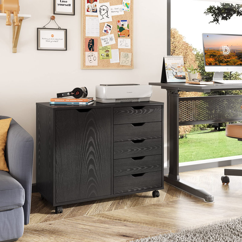 C-black 30.8“ Wide 5 Drawer Mobile File Cabinet, Black