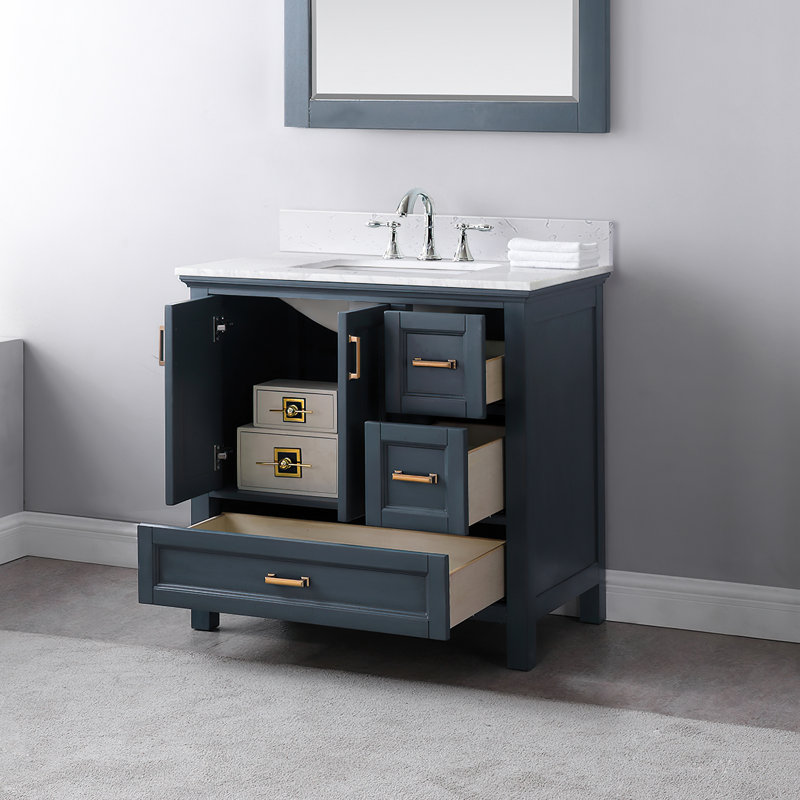 Ensemble de meuble-lavabo simple 36 po Isla, Cuivre brossé, Bleu classique