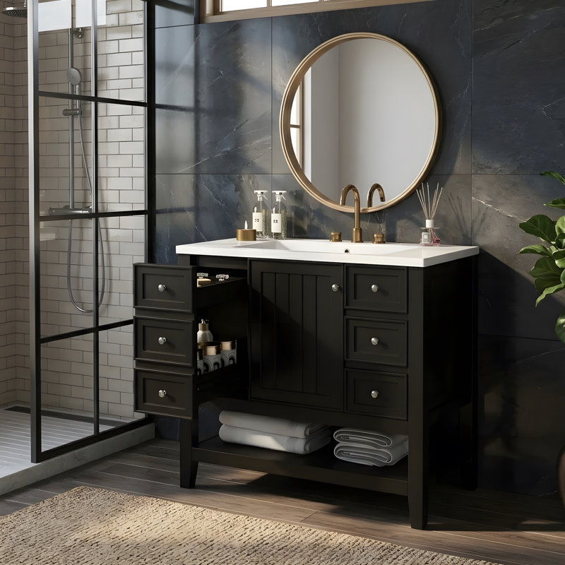 Meuble-lavabo 36 po avec lavabo et rangement polyvalent, Noir