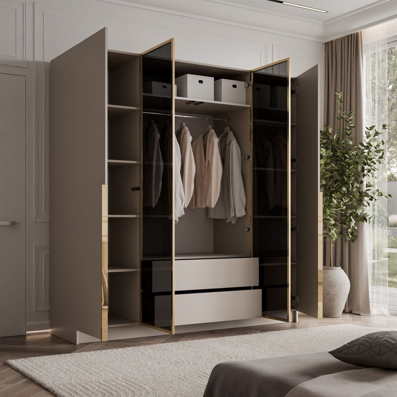 Wardrobe, Gold chrome handles, cashmere, without LED