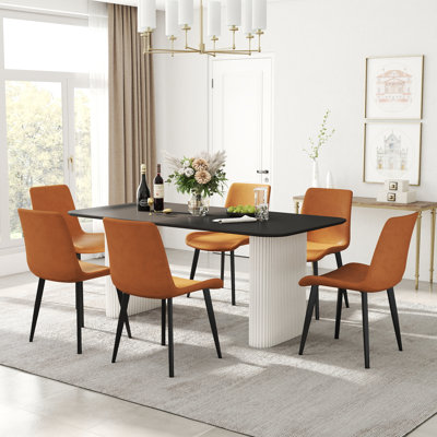 70" Rectangular Dining Set for 4–6 People, Faux Leather Dining Chairs with Wide Seats and Black Metal Legs, Dining Room and Kitchen Furniture