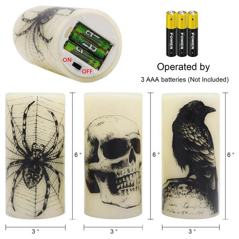 Halloween Flickering Candles Flameless Battery Operated(Pack of 3, D3 x H6)