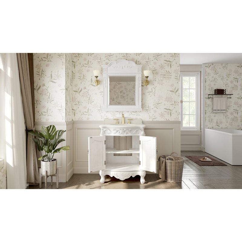 27 Inch Classic Style Antiqued White Hayman Bathroom Sink Vanity, White