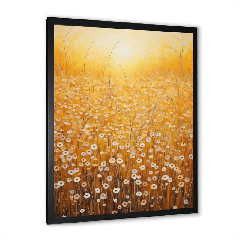 Champ de fleurs dorées, H 40 po x l 30 po x P 1,5 po, Cadre simple noir