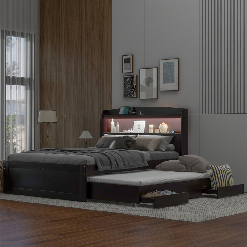 Lit plateforme avec rangement Ashantis, Double, Marron foncé