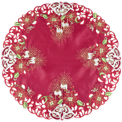 Élégante cloche blanche, bougie sur un napperon de Noël rouge (24 po)