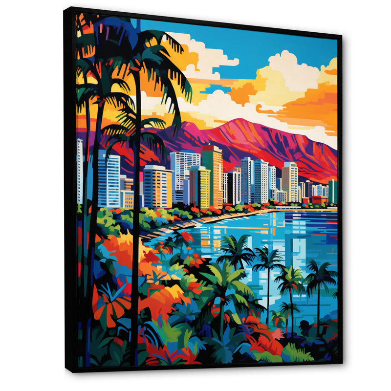 «Yendy City Honolulu Popart II», reproduction sur toile, H 32 po x l 24 po x P 1 po, Cadre flottant noir