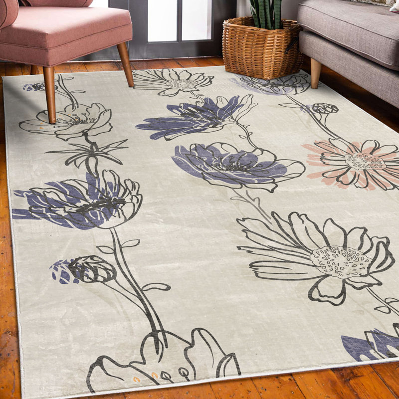 Tapis décoratif à longues fibres Kaushiki Spring, Rectangle 4 pi x 5 pi 7 po