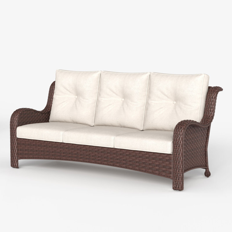 184.9cm Wide Metal Patio Sofa with Cushions, Beige, Brown