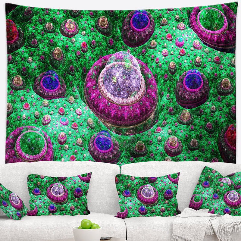 Tapisserie de planète en fractale abstract green, H 50 po x l 60 po