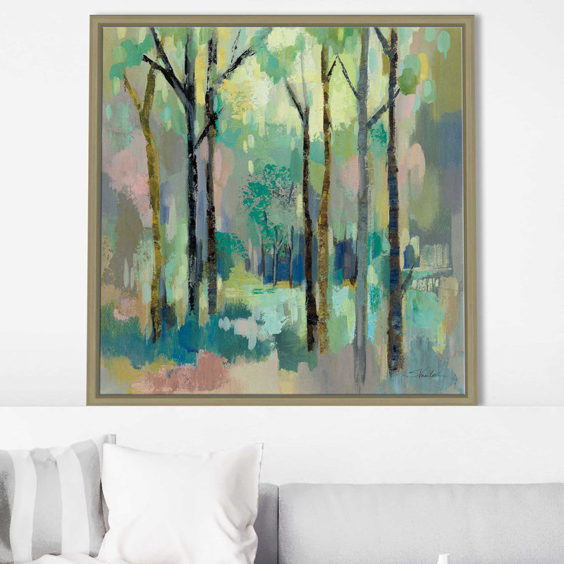 «Romantic Forest (Square)» par Silvia Vassileva, reproduction, Cadre flottant champagne, H 39,5 po x l 39,5 po x P 2 po