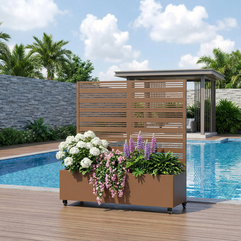 Metal Planter Box, 119.4cm H x 119.4cm W x 40.6cm D, Black