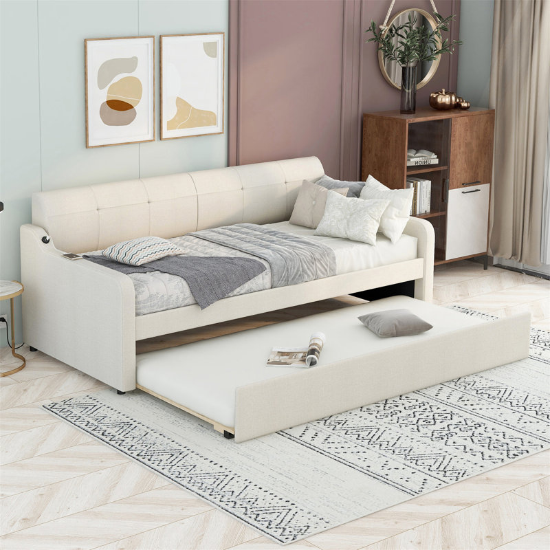 Lit de jour avec couchette Gelbert, Beige, Lit simple