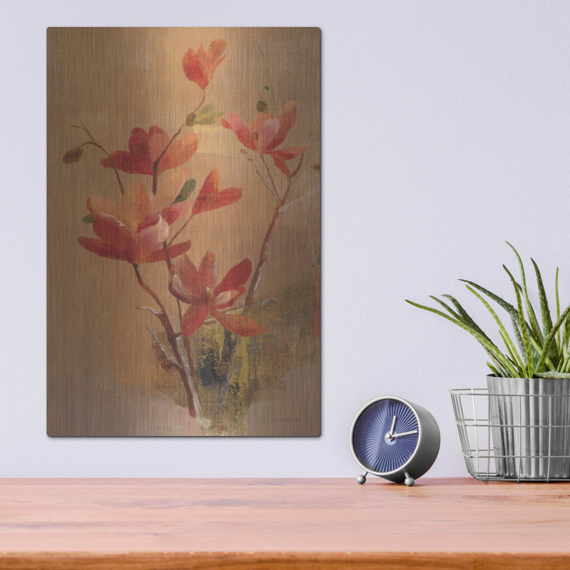  «Red Magnolia» par Danhui Nai, art mural en métal, H 16 po x l 12 po