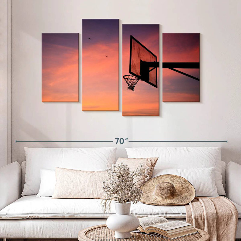 Coucher de soleil sur le panier de basketball Sireci, H 32 po x l 52 po