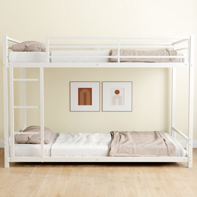 Twin Over Bunk Bed Metal - And Stable Structural Quality Feature, Noise Reduced Greatly, Guardrail Installed, White Construction, Lowered, Ensured