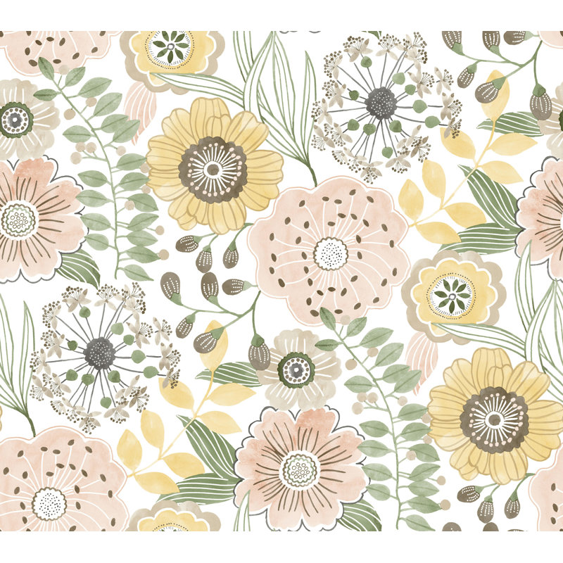 Papier peint artistique Bouquet neutre, Jaune