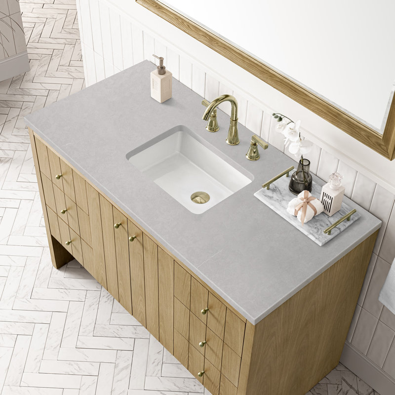 Hudson 48'' W Single Vanity, White Zeus, 8" Widespread, Light Natural Oak