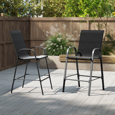 2 PCS Outdoor Bar Stools 29" Fabric Bar Height Stools with Armrests & Footrest Black