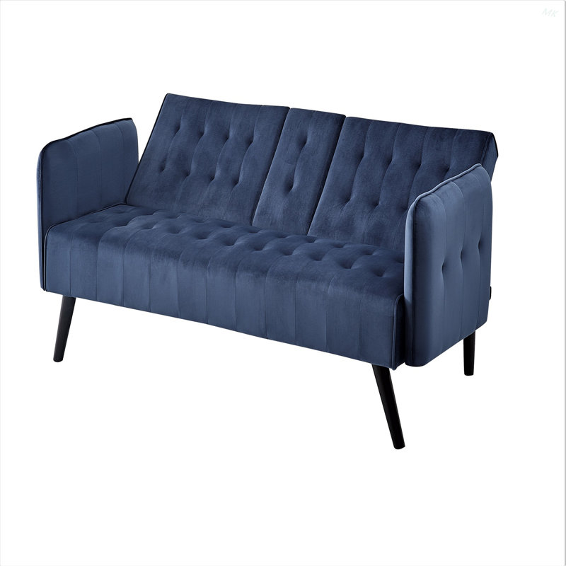 Canapé-lit de 72 po avec porte-gobelets convertible 72 po Ashville, Velours bleu foncé
