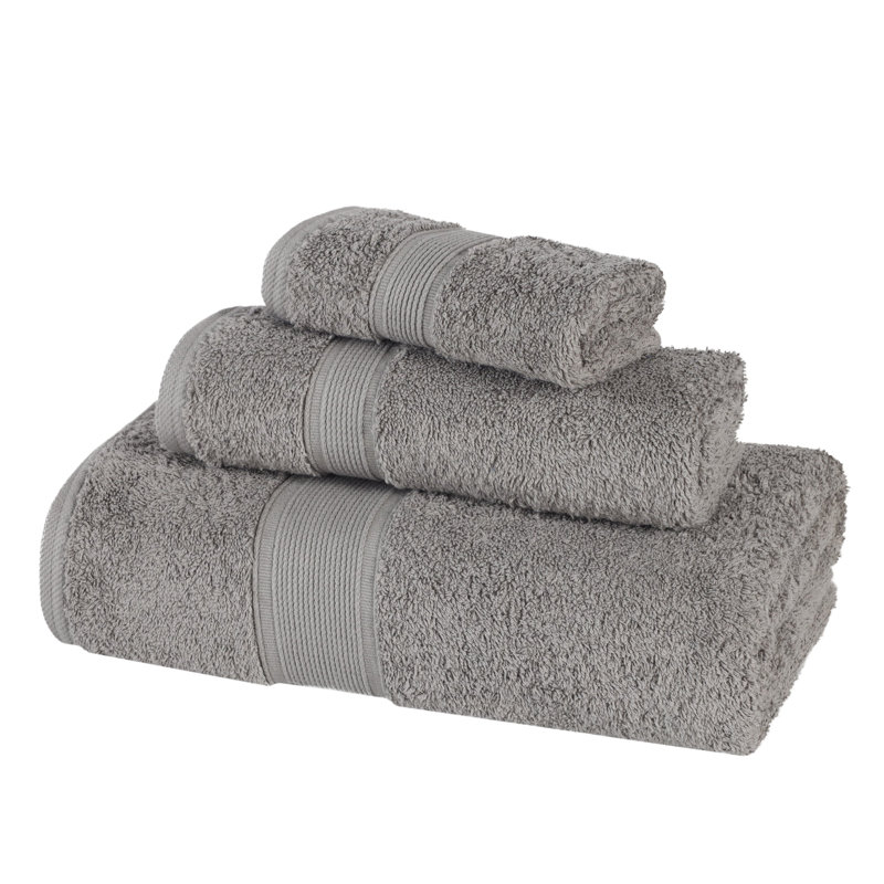 Ensemble de serviettes en coton biologique Lyndon, Argent, Ensemble 3 pièces