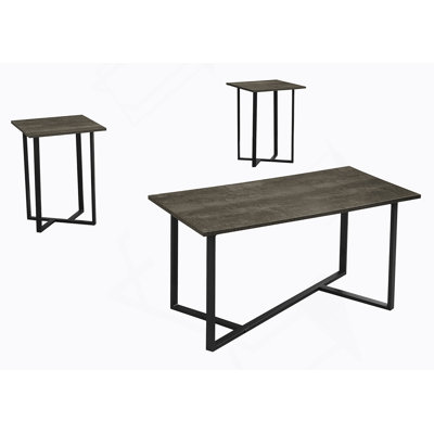 Ensemble de table contemporain 3 pièces avec stratifié brun foncé et métal noir, parfait pour les salons modernes