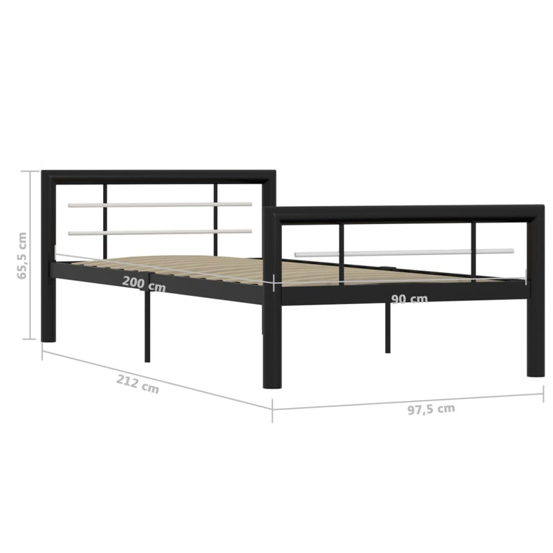 Andelina Metal Bed, black and white, European Single (90 x 200cm)