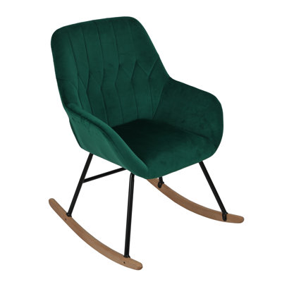 Velvet Accent Rocking Chair with Metal Base and Wooden Rockers for Living Room Chairs by Mercer41